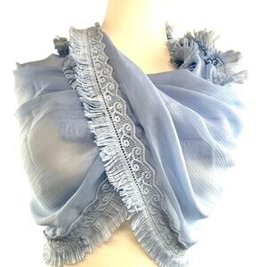 Simply Noelle Scarf Light blue with design fringe 62" x 21" infinity